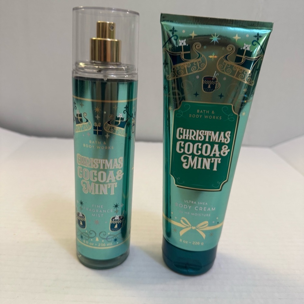 Bath & Body Works Christmas Cocoa & Mint Body Cream & Fine Fragrance Mist.